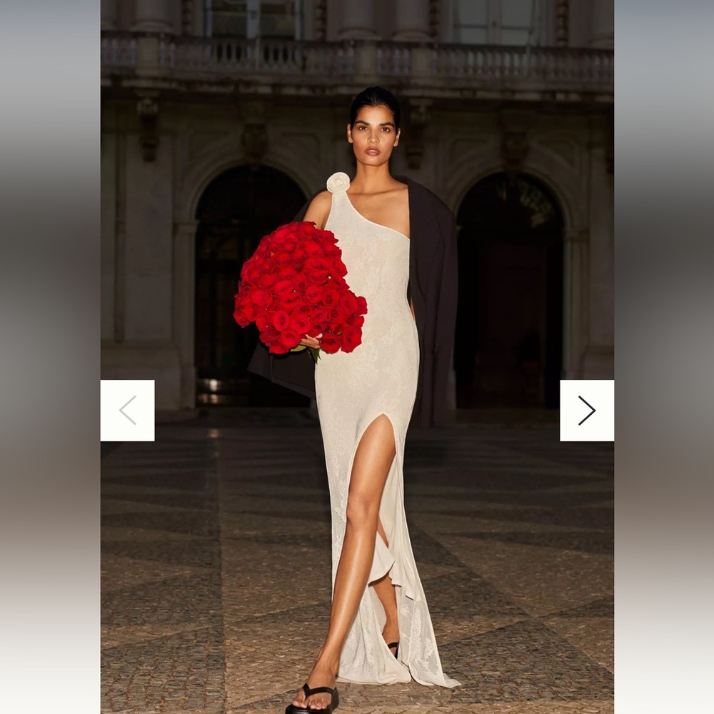 RONNY KOBO Owena One-Shoulder Side-Slit Gown Ivory
